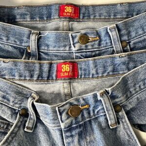 2 Wrangler 36‎ Slim Fit Jeans Mens Light Wash Blue Denim Classic Workwear